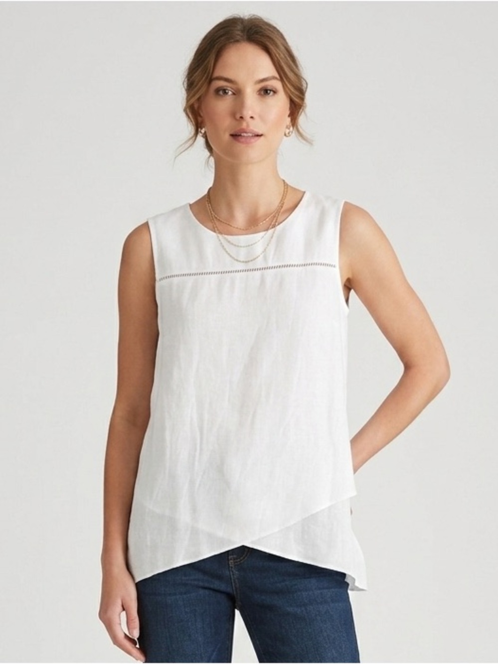 Cristina B White Sleeveless Dressy Tank Top Woman Lady Size Large
